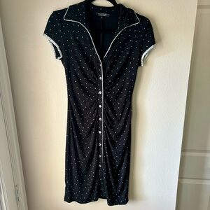 Vintage Black Rampage Dress 90s Y2K Fitted Polka Dots V Neck Collar Size Medium